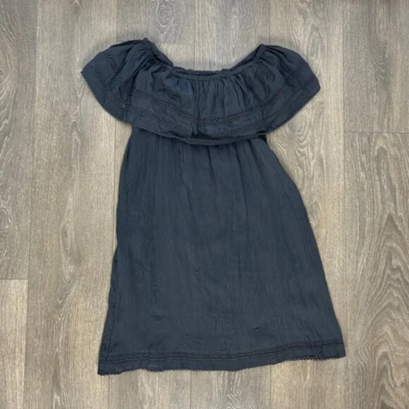 Wilfred Aritzia Emmie Mini Dress Lace Off the Shoulder Eyelet Blue boho chic 2XS - Picture 10 of 16